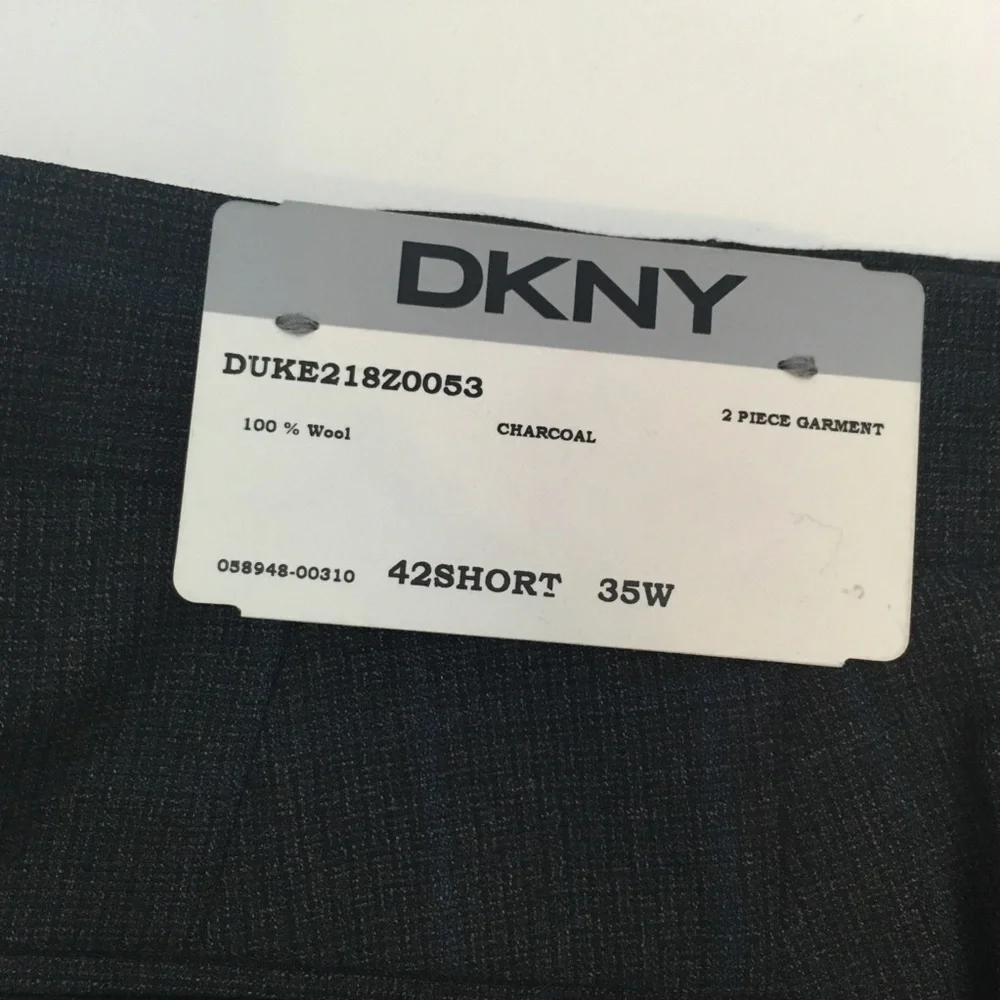 Dkny 42s mens suit charcoal checks blue 2 piece slim fit 100% wool new ea0069